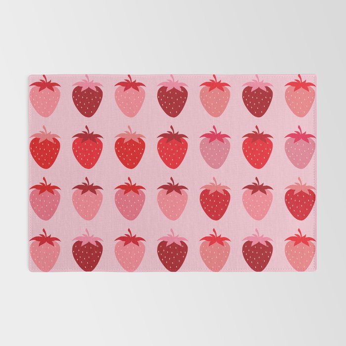 Les Fraises | 01 - Fruit Print Pink And Red Strawberry Preppy Modern Decor Abstract Strawberries Rug Gallery Image 2