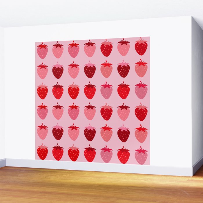 Les Fraises | 01 - Fruit Print Pink And Red Strawberry Preppy Modern Decor Abstract Strawberries Wall Mural Gallery Image 2