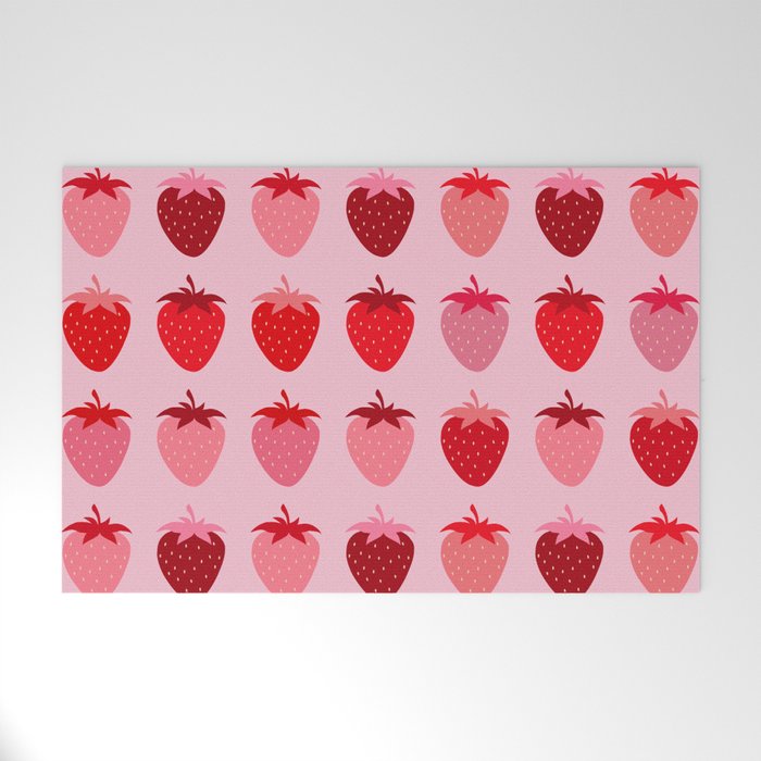 Les Fraises | 01 - Fruit Print Pink And Red Strawberry Preppy Modern Decor Abstract Strawberries Welcome Mat Gallery Image 1
