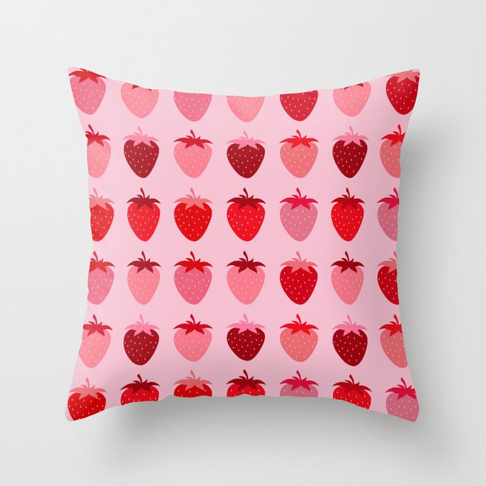 Les Fraises | 01 - Fruit Print Pink And Red Strawberry Preppy Modern Decor Abstract Strawberries Throw Pillow Gallery Image 1