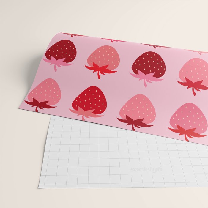 Les Fraises | 01 - Fruit Print Pink And Red Strawberry Preppy Modern Decor Abstract Strawberries Wrapping Paper Gallery Image 2