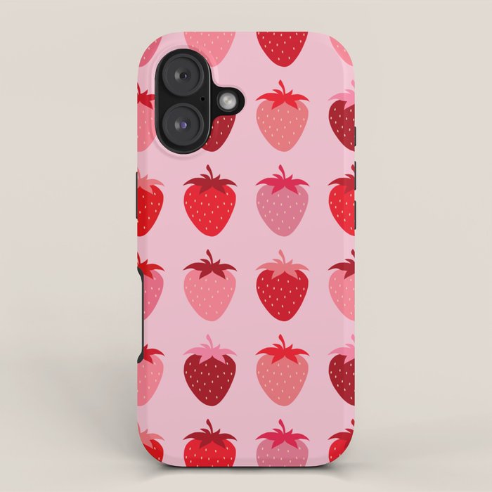 Les Fraises | 01 - Fruit Print Pink And Red Strawberry Preppy Modern Decor Abstract Strawberries iPhone Case Gallery Image 1