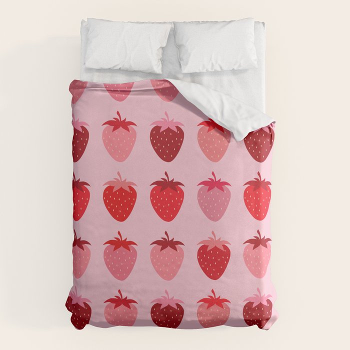 Les Fraises | 01 - Fruit Print Pink And Red Strawberry Preppy Modern Decor Abstract Strawberries Duvet Cover Gallery Image 1