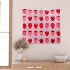 Les Fraises | 01 - Fruit Print Pink And Red Strawberry Preppy Modern Decor Abstract Strawberries Wall Tapestry Gallery Image 2