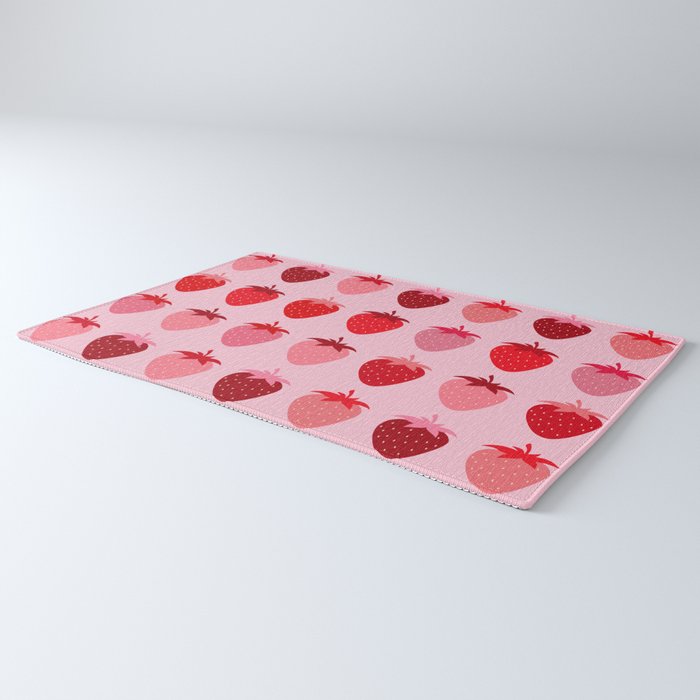 Les Fraises | 01 - Fruit Print Pink And Red Strawberry Preppy Modern Decor Abstract Strawberries Rug Gallery Image 3