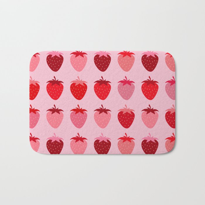 Les Fraises | 01 - Fruit Print Pink And Red Strawberry Preppy Modern Decor Abstract Strawberries Bath Mat Gallery Image 1