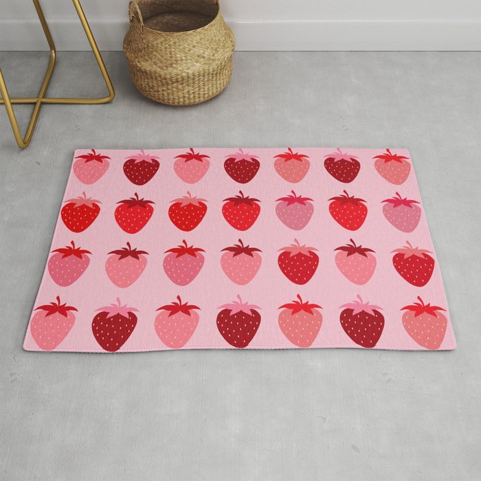 Les Fraises | 01 - Fruit Print Pink And Red Strawberry Preppy Modern Decor Abstract Strawberries Rug Gallery Image 1