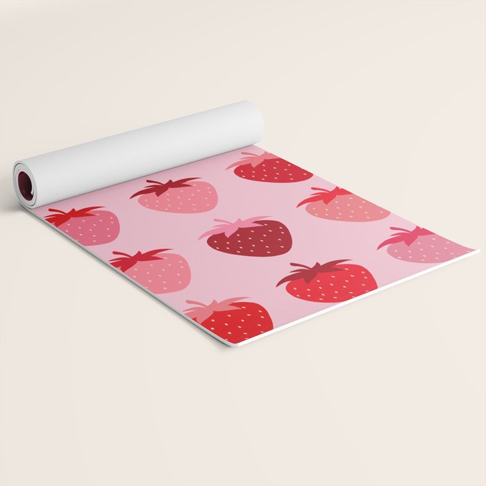 Les Fraises | 01 - Fruit Print Pink And Red Strawberry Preppy Modern Decor Abstract Strawberries Yoga Mat Gallery Image 2