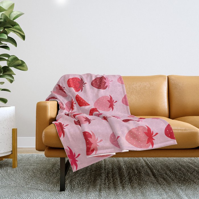 Les Fraises | 01 - Fruit Print Pink And Red Strawberry Preppy Modern Decor Abstract Strawberries Throw Blanket Gallery Image 1