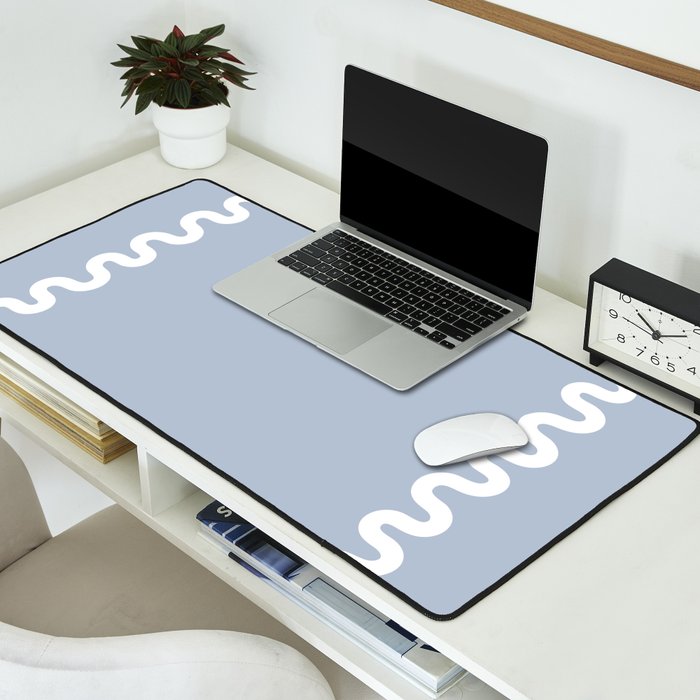 Wavy Lines - Blue White Desk Mat Gallery Image 2
