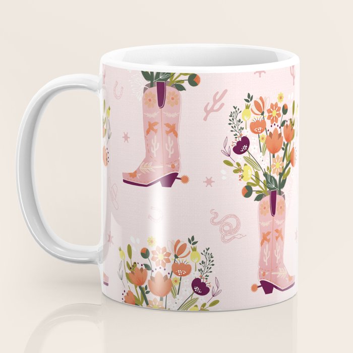 Western Floral Cowboy Boots Pattern Coffee Mug Gallery Image 3