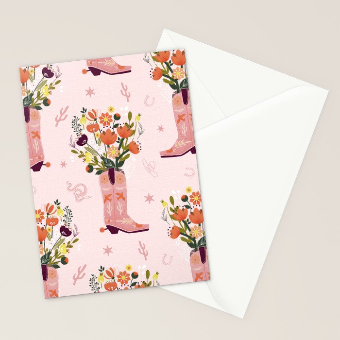 Western Floral Cowboy Boots Pattern Stationery Card Gallery Image 2
