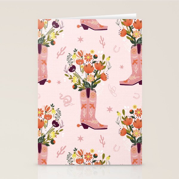 Western Floral Cowboy Boots Pattern Stationery Card Gallery Image 1