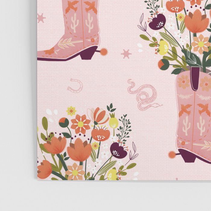 Western Floral Cowboy Boots Pattern Poster Gallery Image 3