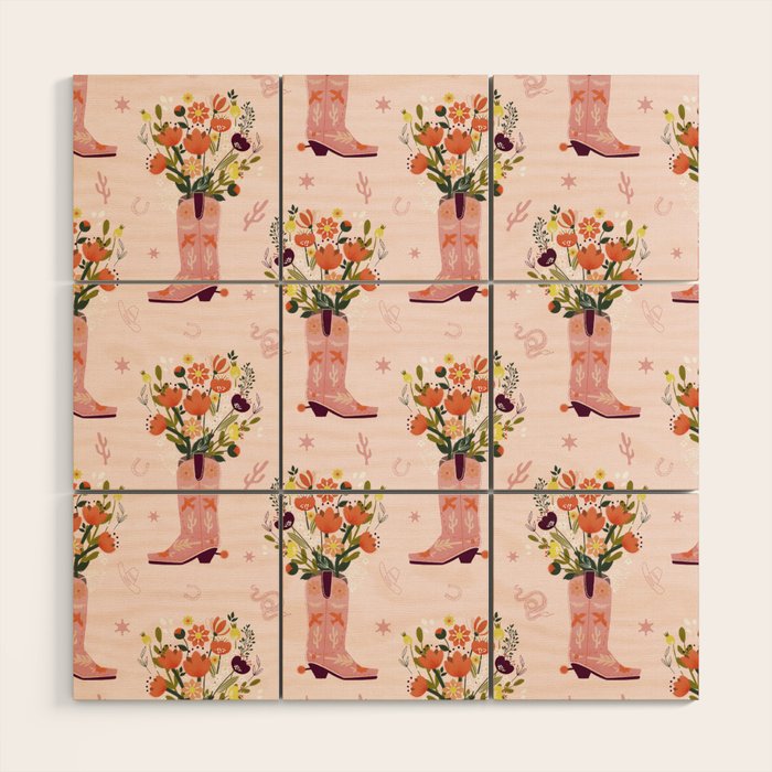 Western Floral Cowboy Boots Pattern Wood Wall Art Gallery Image 1