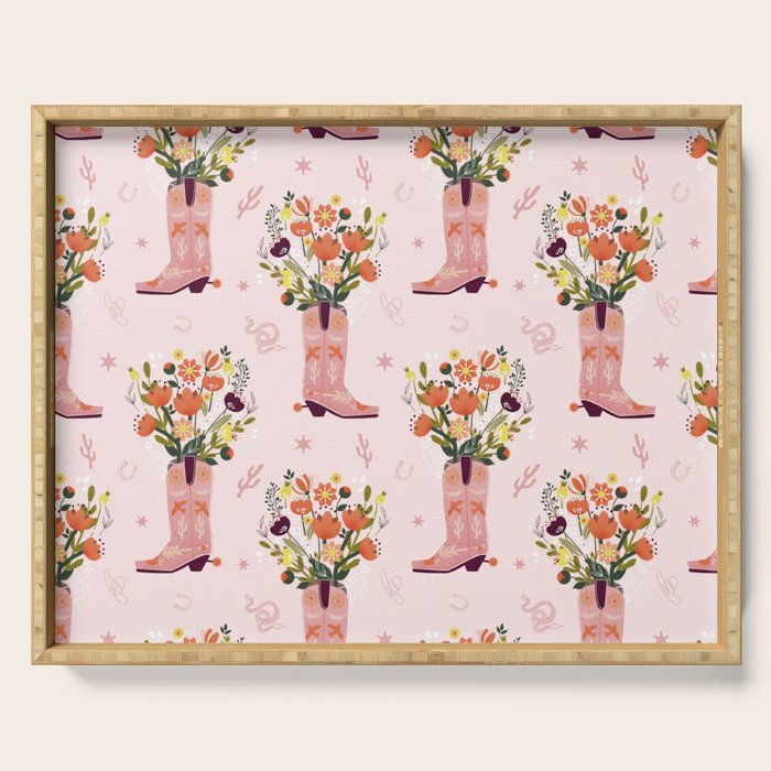 Western Floral Cowboy Boots Pattern Serving Tray Gallery Image 1