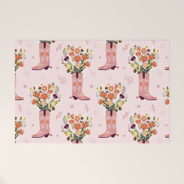 Western Floral Cowboy Boots Pattern Welcome Mat Gallery Image 1