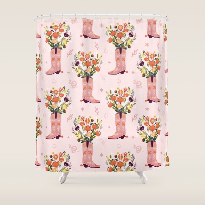 Western Floral Cowboy Boots Pattern Shower Curtain Gallery Image 1