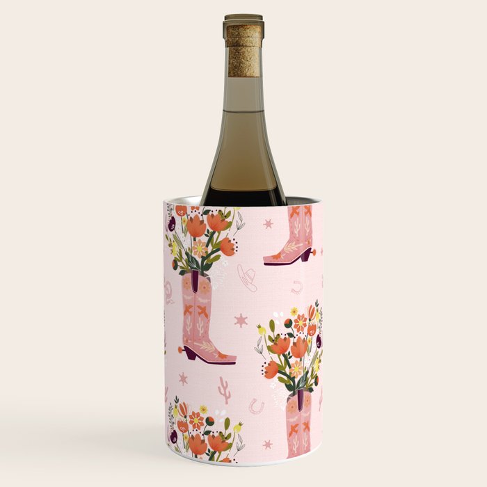Western Floral Cowboy Boots Pattern Wine Chiller Gallery Image 1