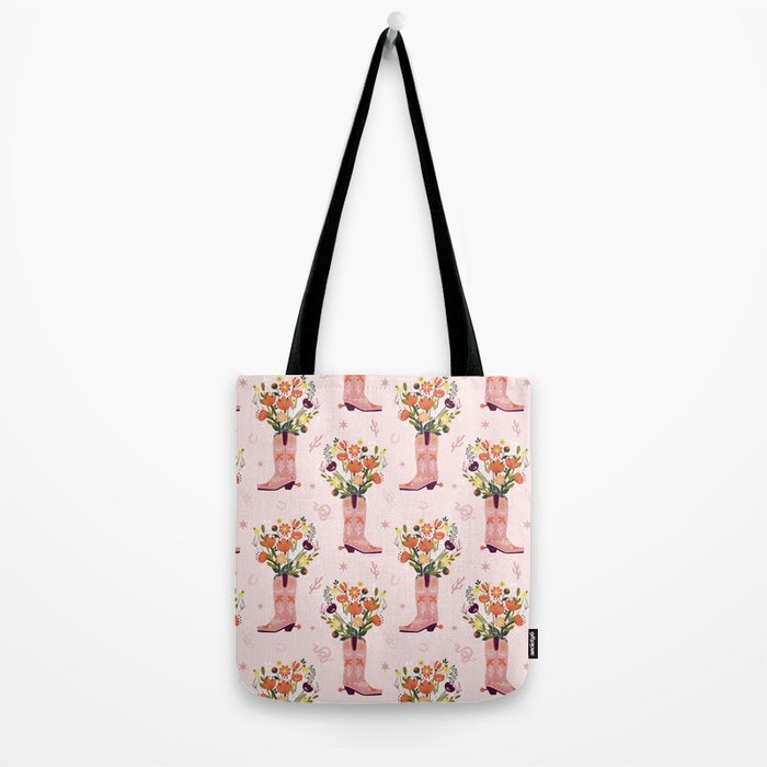 Western Floral Cowboy Boots Pattern Tote Bag Gallery Image 2