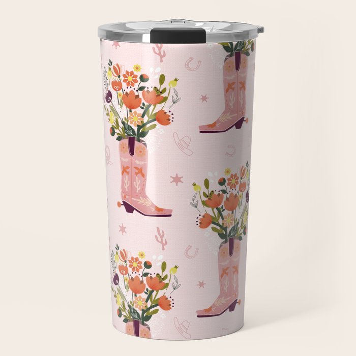 Western Floral Cowboy Boots Pattern Travel Mug Gallery Image 1