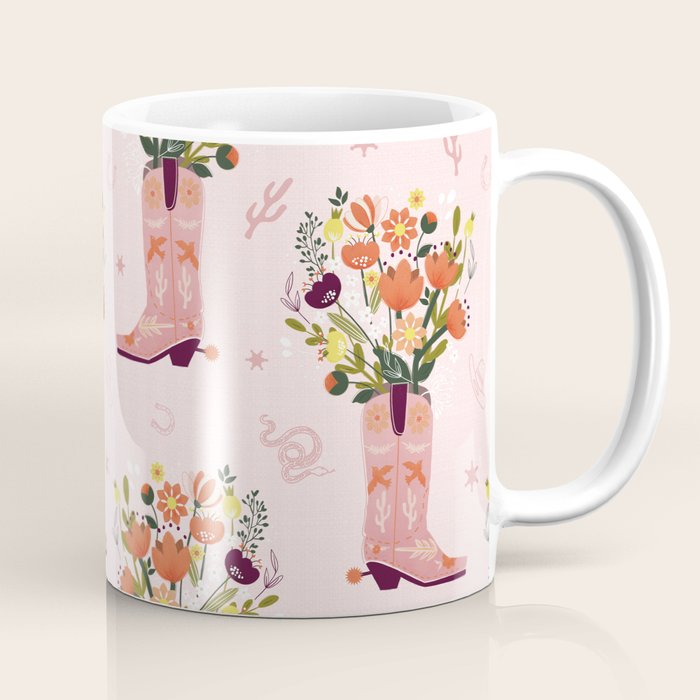 Western Floral Cowboy Boots Pattern Coffee Mug Gallery Image 1