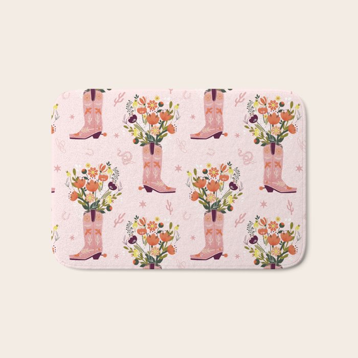 Western Floral Cowboy Boots Pattern Bath Mat Gallery Image 1