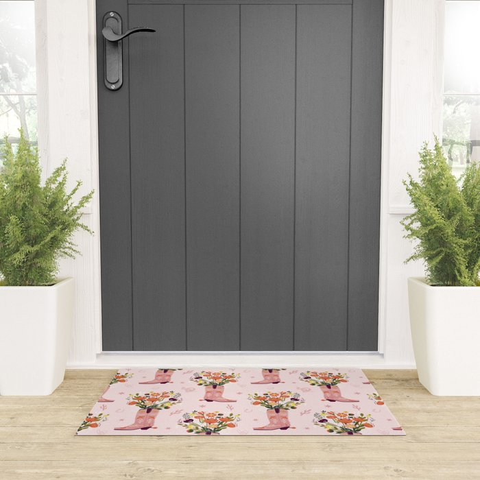 Western Floral Cowboy Boots Pattern Welcome Mat Gallery Image 3