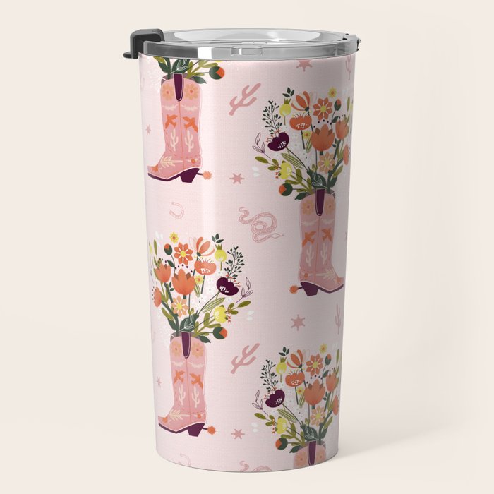 Western Floral Cowboy Boots Pattern Travel Mug Gallery Image 3