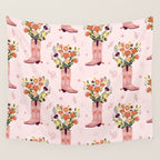 Western Floral Cowboy Boots Pattern Wall Tapestry Gallery Image 4
