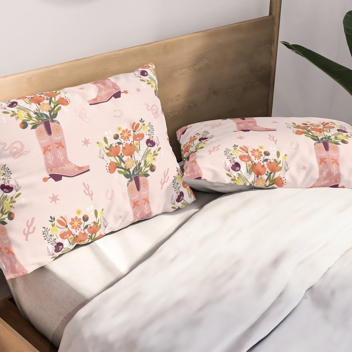Western Floral Cowboy Boots Pattern Pillow Sham Gallery Image 2