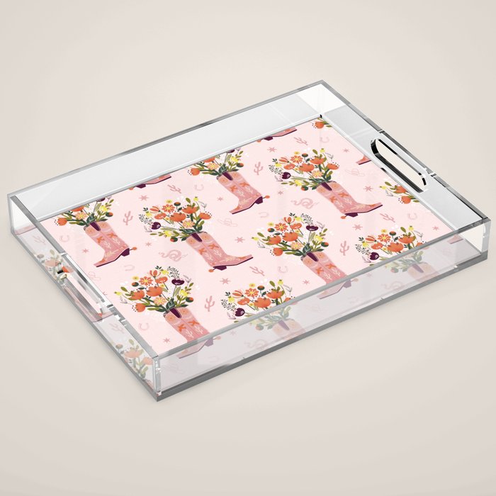 Western Floral Cowboy Boots Pattern Acrylic Tray Gallery Image 1