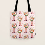 Western Floral Cowboy Boots Pattern Tote Bag Gallery Image 1