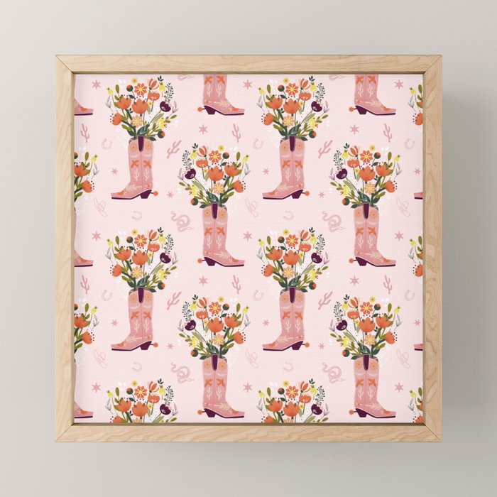Western Floral Cowboy Boots Pattern Mini Art Print Gallery Image 1
