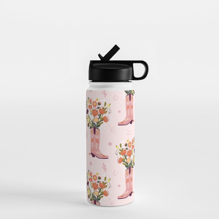 Western Floral Cowboy Boots Pattern Water Bottle Gallery Image 1