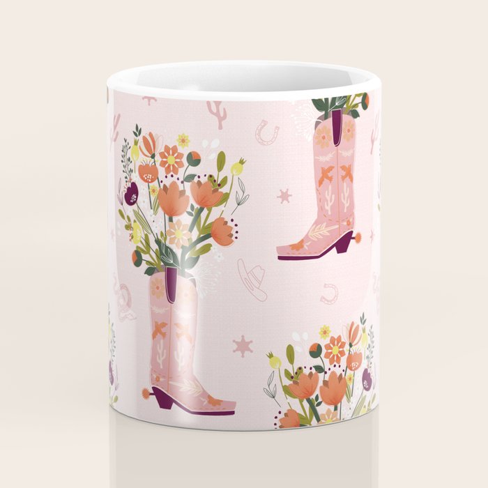Western Floral Cowboy Boots Pattern Coffee Mug Gallery Image 4