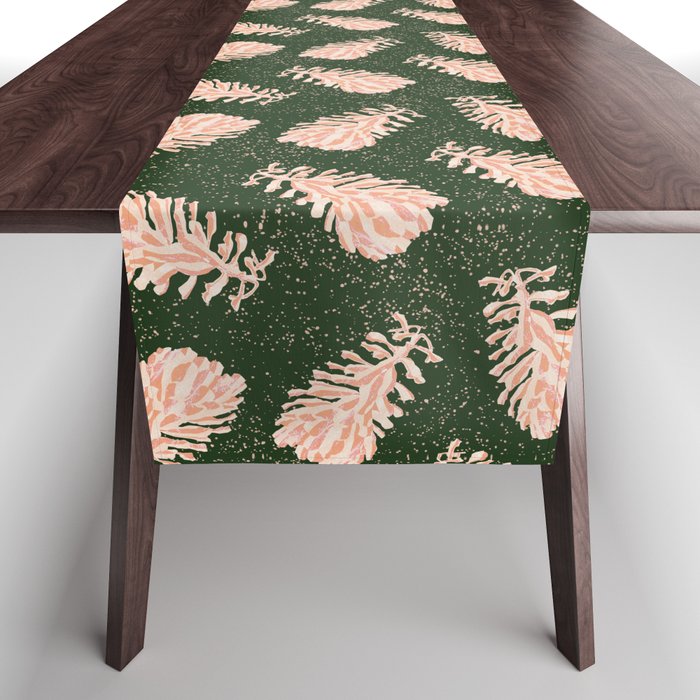Dancing Pinecones in Forest Green & Pink Table Runner Gallery Image 1