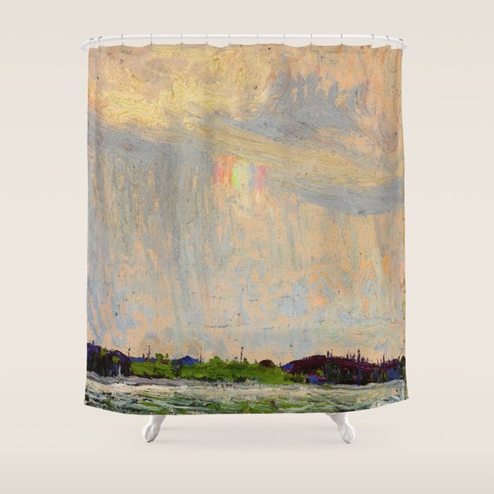 Tom Thomson Misty Sky c. 1913-1914 Canadian Landscape Artist Shower Curtain Gallery Image 1