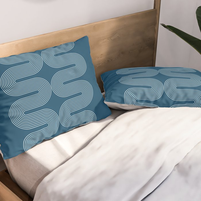 Mid Century Modern Geometric 101 in night Blue (Rainbow Abstract) Pillow Sham Gallery Image 2