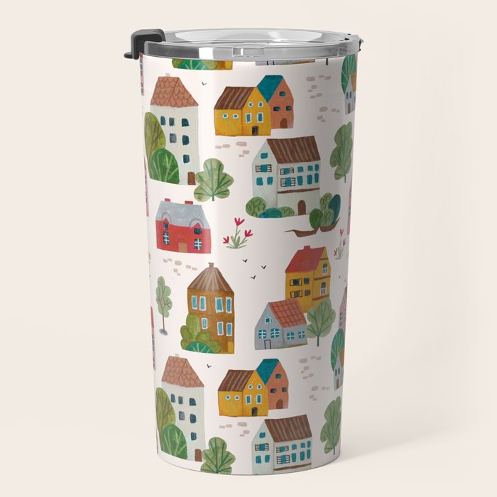 Cozy Village House Pattern Travel Mug Gallery Image 3