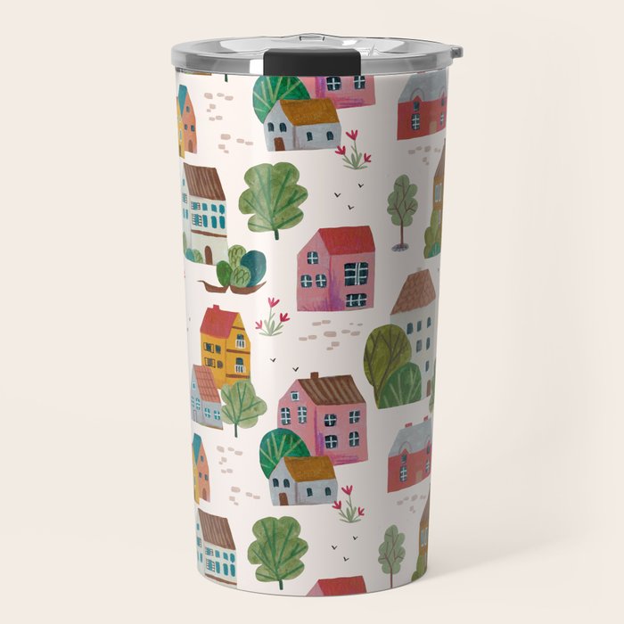 Cozy Village House Pattern Travel Mug Gallery Image 1