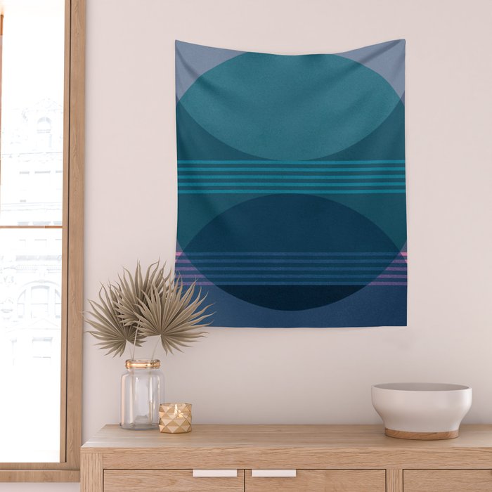 Abstraction_BLUE_LANDSCAPE_MOONLIGHT_NATURE_POP_ART_)521A Wall Tapestry Gallery Image 2