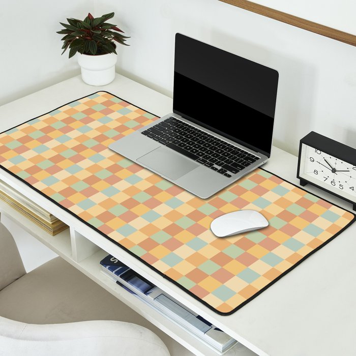 Checkered Multicolor Pattern II Warm Pastel Rainbow Desk Mat Gallery Image 2