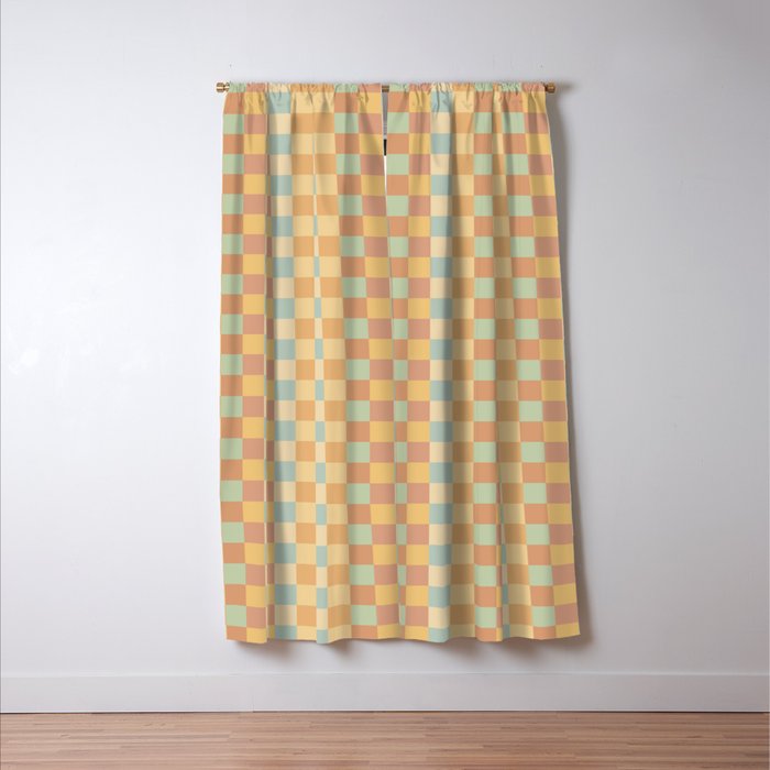 Checkered Multicolor Pattern II Warm Pastel Rainbow Window Curtain Gallery Image 3