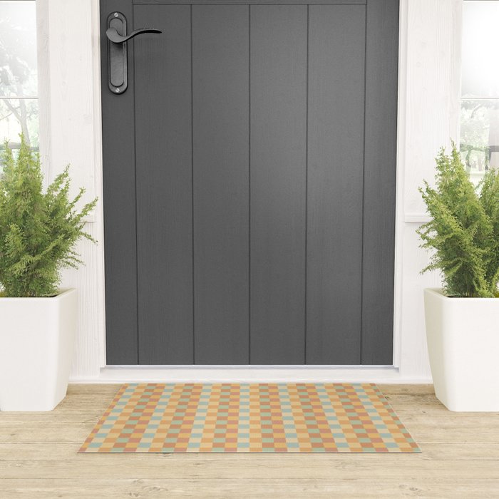 Checkered Multicolor Pattern II Warm Pastel Rainbow Welcome Mat Gallery Image 3
