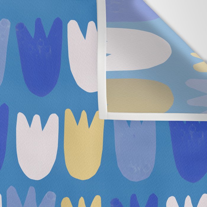 Rows of Tulips in Bloom in Navy Blue & Gold Metallic Wall Tapestry Gallery Image 3