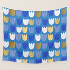Rows of Tulips in Bloom in Navy Blue & Gold Metallic Wall Tapestry Gallery Image 4