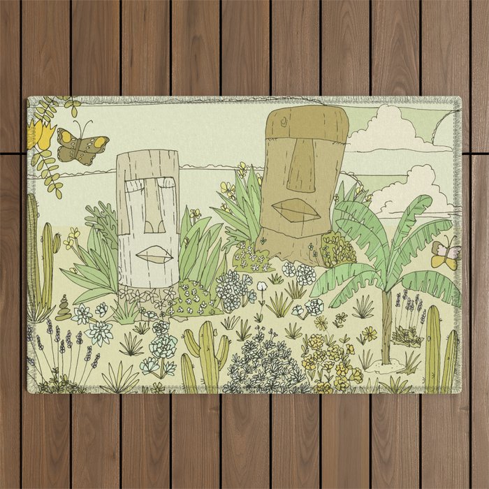 tiki gods send waves and peace swamis // retro surf art by surfy birdy Outdoor Rug Gallery Image 1