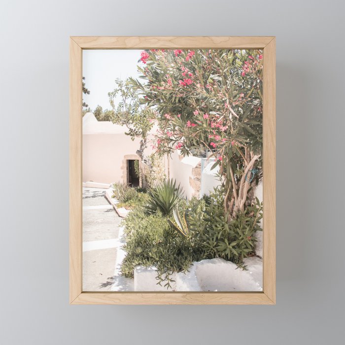 Greece Summer Scenery With Plants Photo | White Island Architecture Art Print | Europe Travel Photography Mini Art Print Gallery Image 1