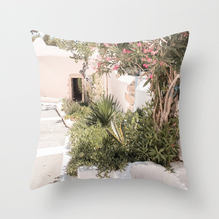 Greece Summer Scenery With Plants Photo | White Island Architecture Art Print | Europe Travel Photography Throw Pillow Gallery Image 6